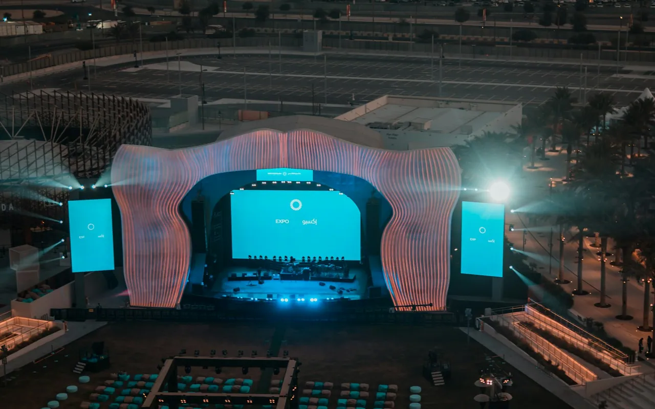 Jubilee Park performance venue at the Expo grounds in Dubai South, photographed during Expo 2020