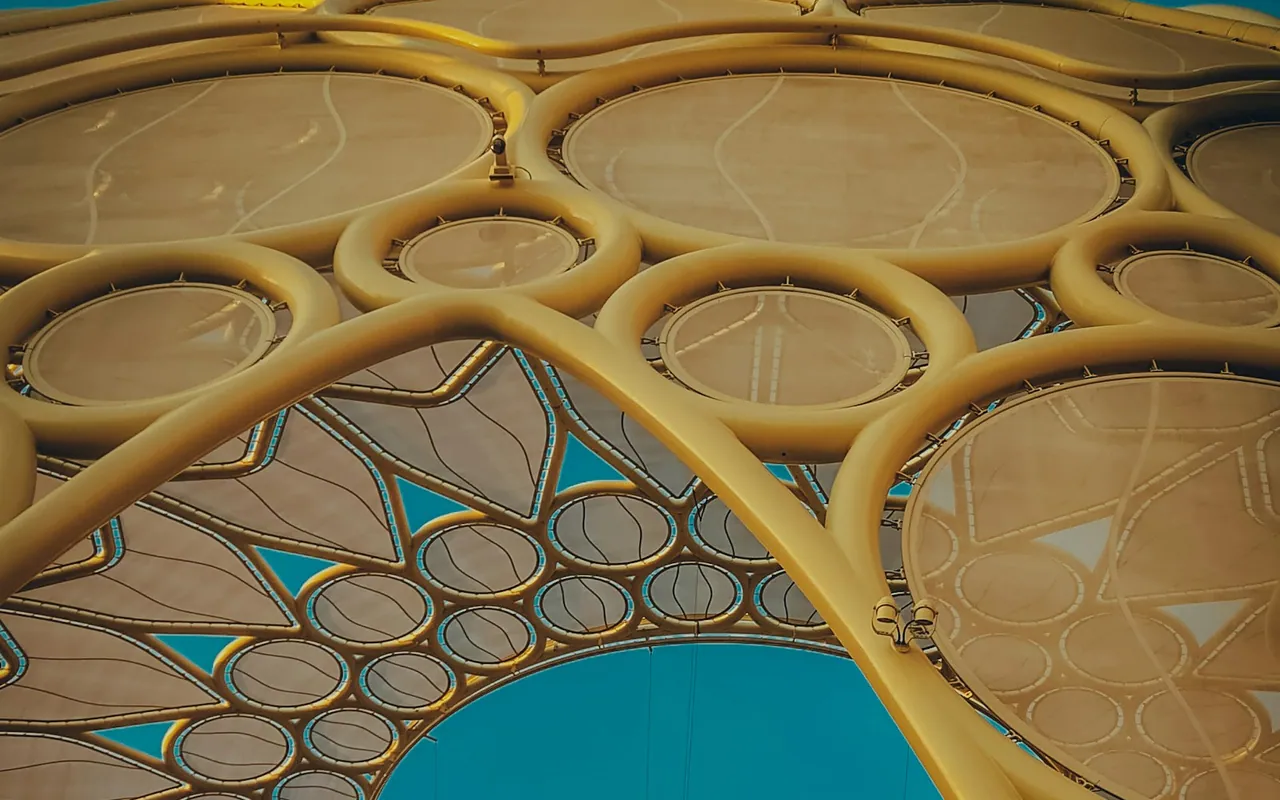 Al Wasl dome and palm trees at the Expo grounds in Dubai