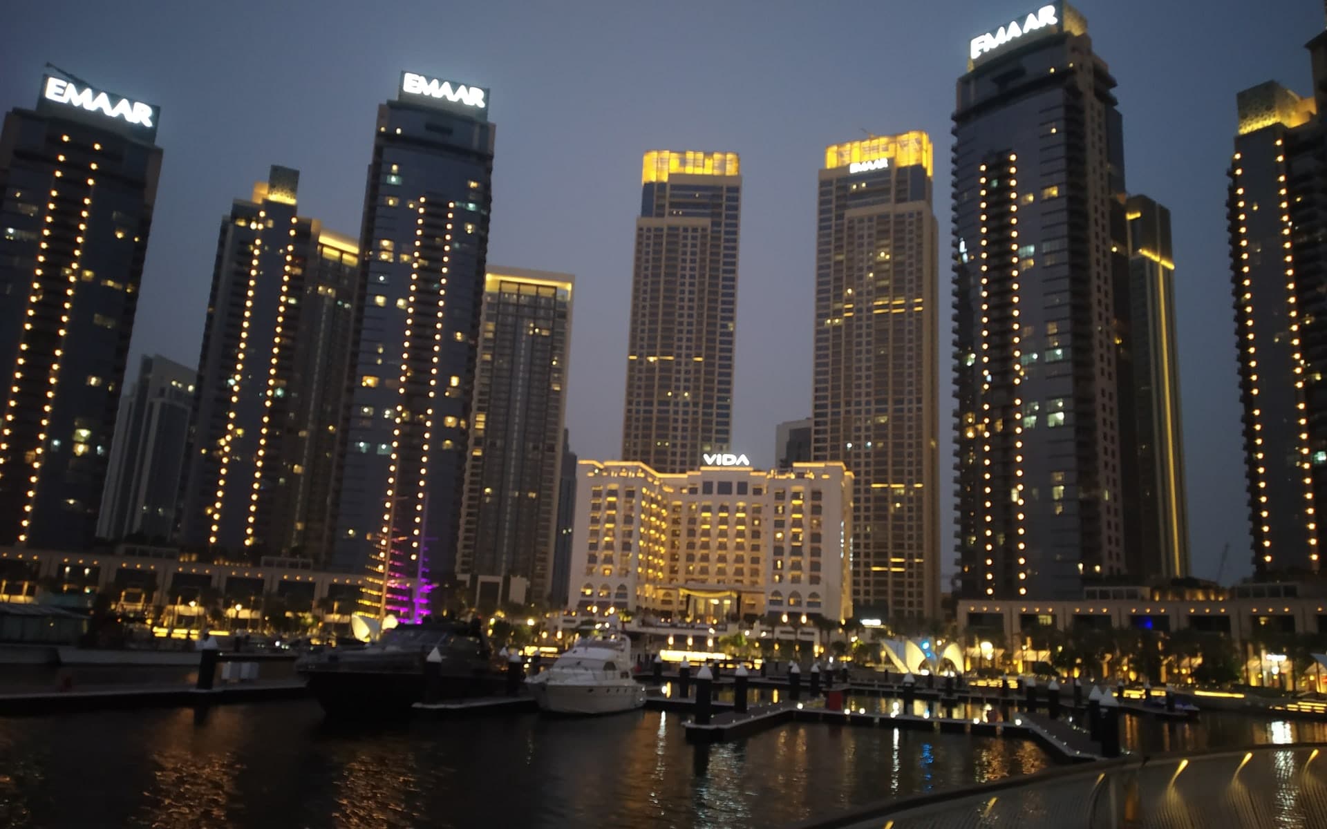 Residential apartment towers in Dubai at dusk